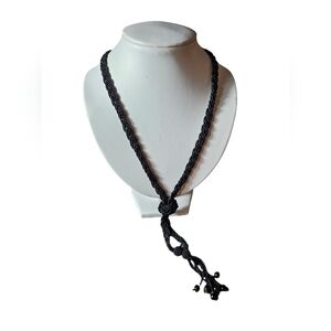 Beautiful black braided beaded Tassel necklace.